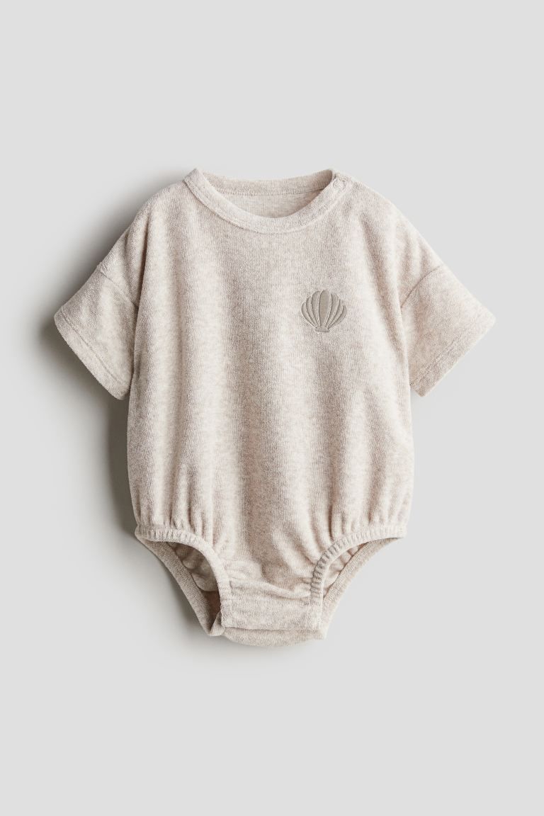 Oversized Terry Romper Suit - Light taupe/seashell - Kids | H&M US | H&M (US + CA)