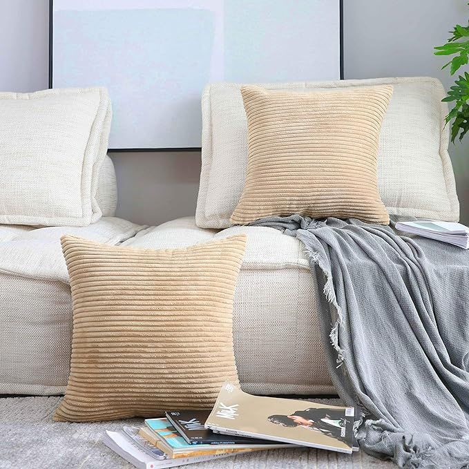Home Brilliant Supersoft Decorative Pillow Covers Set of 2 Striped Velvet Corduroy Cushion Cover ... | Amazon (US)