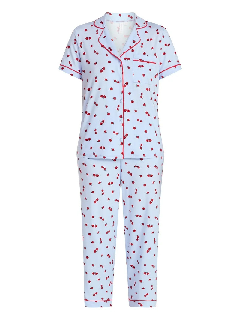Joyspun Women's Dreamy Soft Collection Notch Knit Top and Capri Pants Pajama Set, 2-Piece, Sizes ... | Walmart (US)