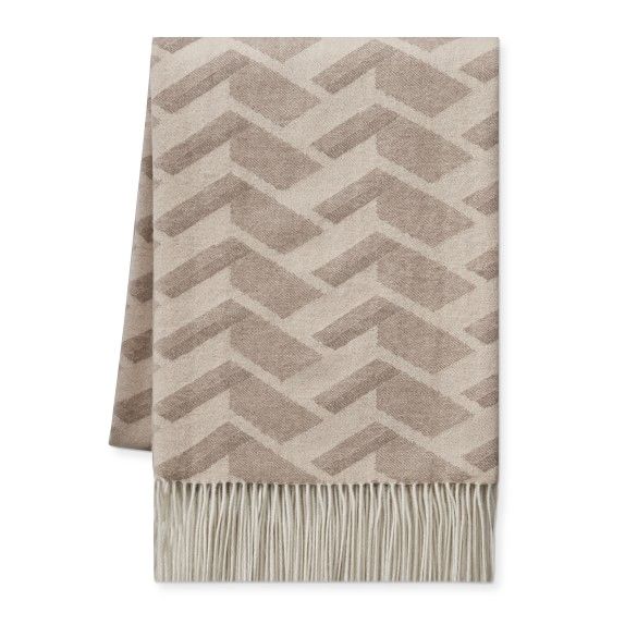 Williams Sonoma Novelty Patterned Jacquard Cashmere Throw, Seaport, Taupe | Williams-Sonoma