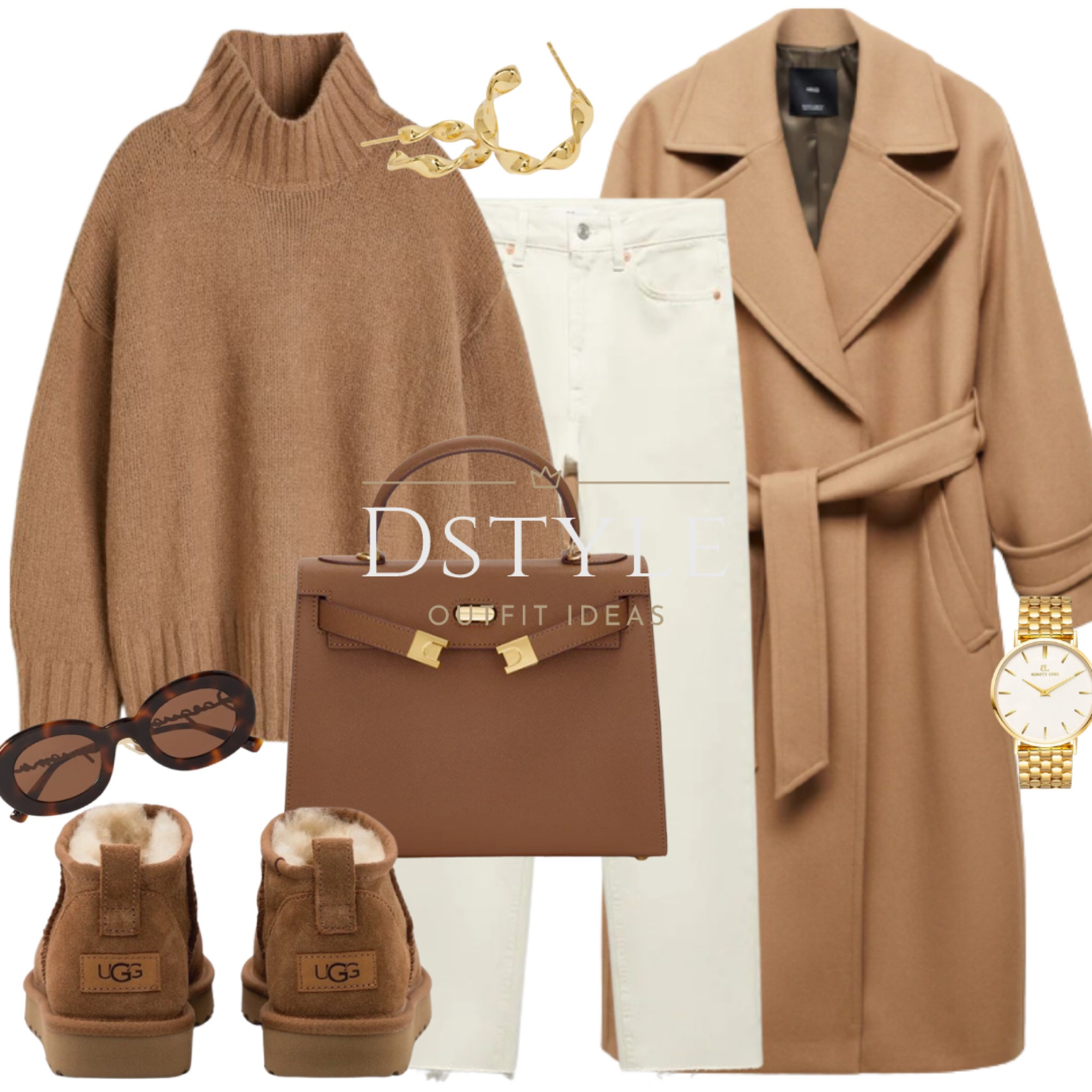 Winter warmth in earthy tones: cozy up in a dark beige oversized sweater, paired with white jeans and a chic belted wool-blend coat. Grounded in style with UGG Ultra Mini in chestnut and adorned with gleaming gold jewelry. ❄️🍂 #NeutralStyle #WinterEssentials #OOTD

#LTKshoecrush #LTKstyletip #LTKSeasonal