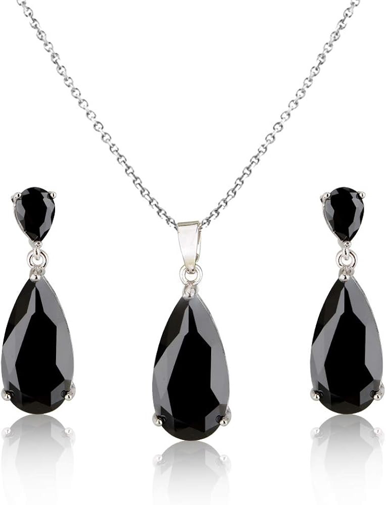 Wedding Jewelry Set for Bridesmaids - Sterling Silver Teardrop CZ Crystal Cubic Zirconia Rhinesto... | Amazon (US)