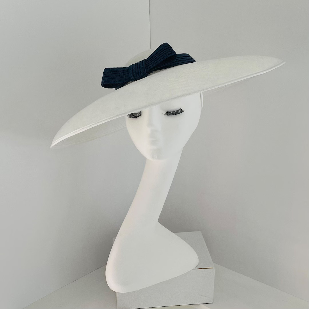 Ascot Ladies Race Day Occasion COCO Headpiece Hat Fascinator in White With Navy Bow Detail Bespok... | Etsy (US)