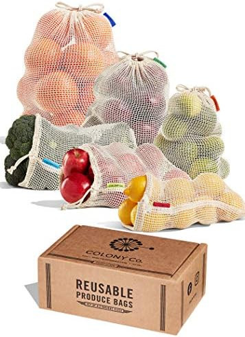 Reusable Produce Bags, 6-Pack - Assorted Sizes, Certified Organic Cotton Mesh, Machine Washable, ... | Amazon (US)