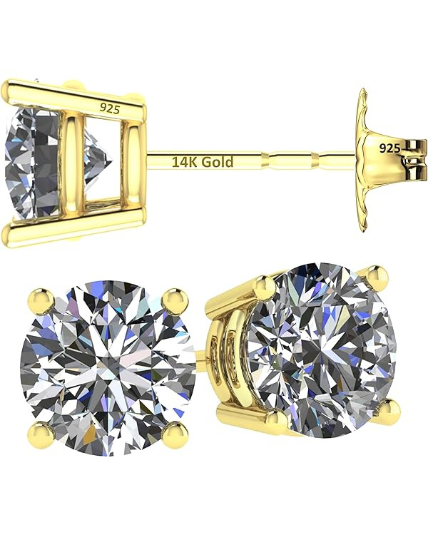 14K Solid Gold Post Made with Swarovski Zirconia Simulated Diamond Stud Earrings (.30ct–8.00ct) | Amazon (US)