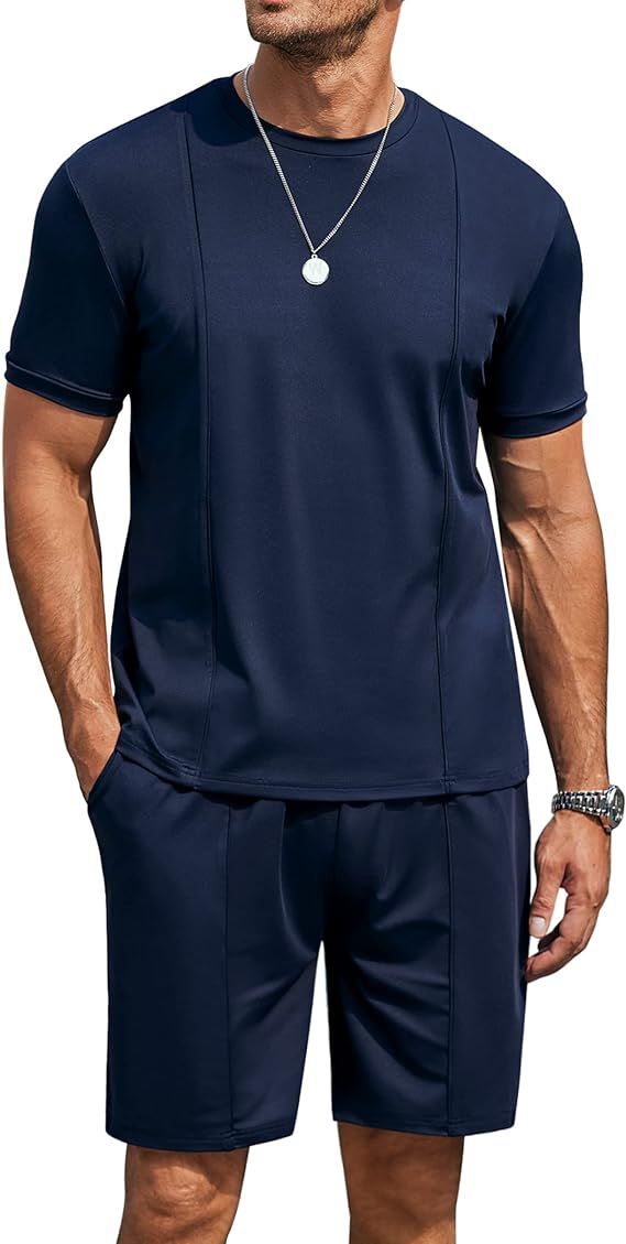 COOFANDY Men's Short Sets 2 Piece Outfits Summer Short Sleeve T Shirt and Shorts Tracksuit Sets C... | Amazon (US)