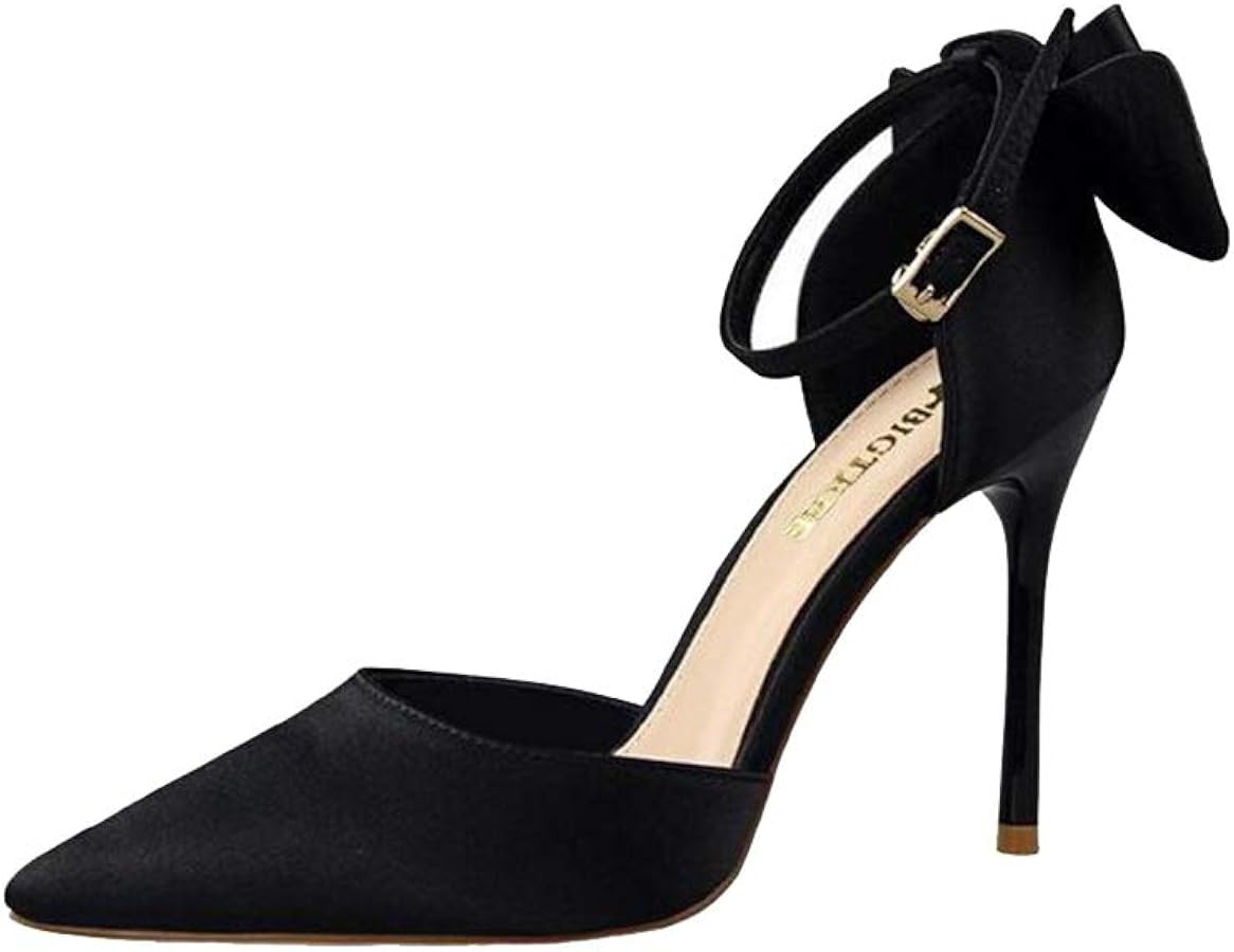 Womens High Heel Closed Toe Pointed Bow Knot Stiletto Ankle Strap Wedding Party Bridal Shoes Sand... | Amazon (UK)