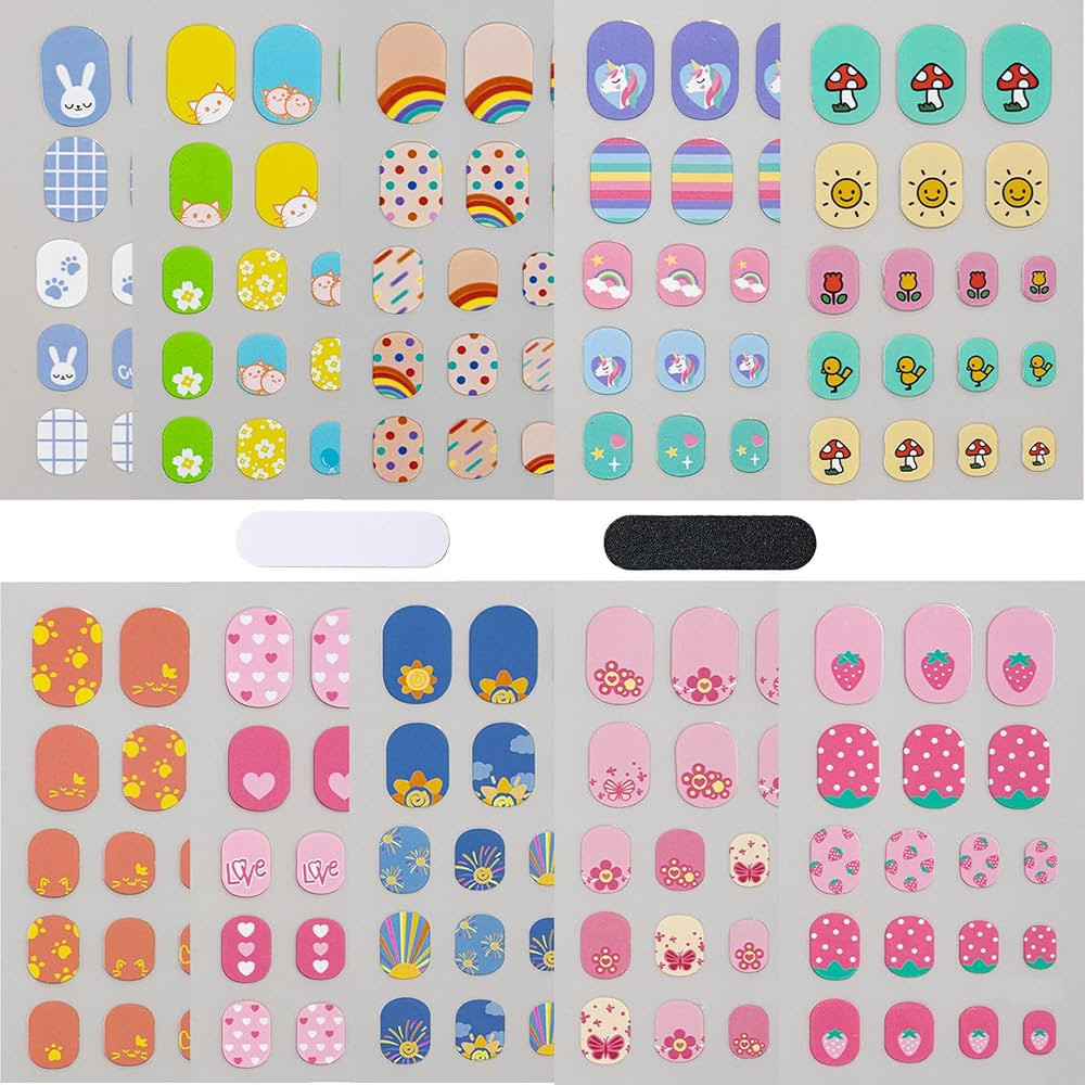 Colorful Kid Nail Stickers Full Nail Wraps for Kids Girls Self Adhesive Nail Strips for Nail Art ... | Amazon (US)
