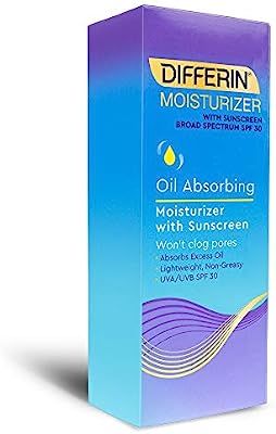 Differin Oil Absorbing Moisturizer with Sunscreen- Broad Spectrum UVA/UVB SPF 30, 1 pack, 4oz | Amazon (US)