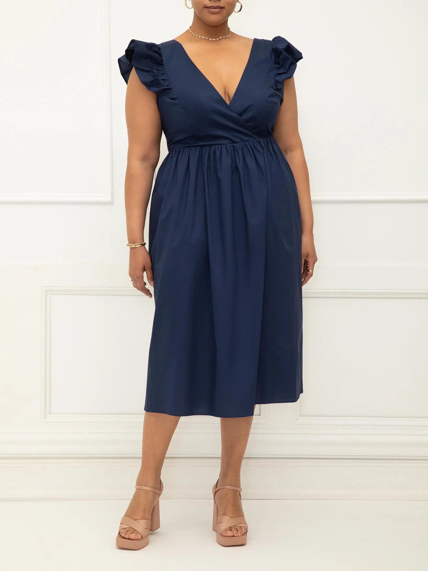 ELOQUII Elements Women's Plus Size Surplice Midi Dress with Ruffle Sleeves | Walmart (US)