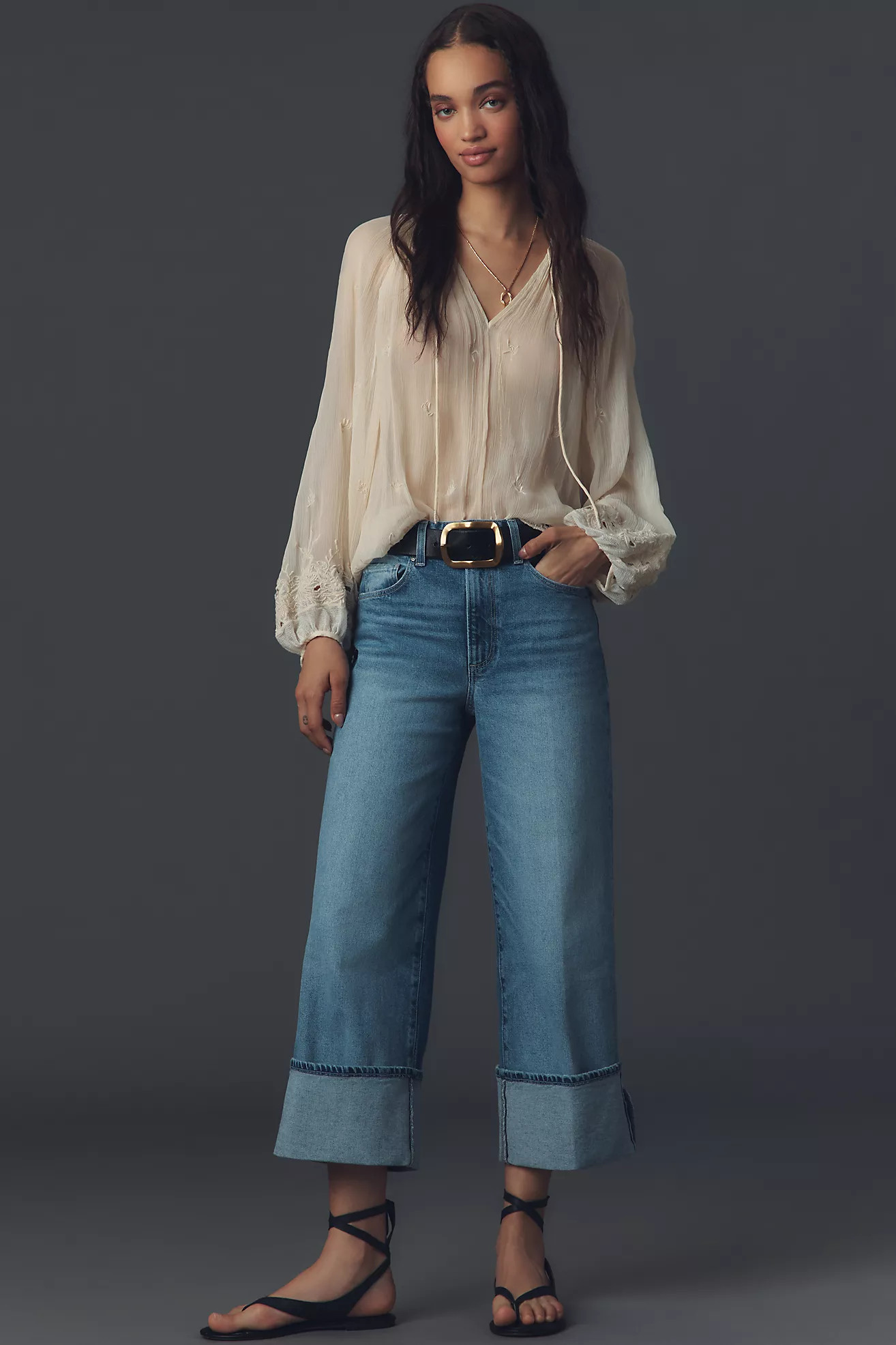 PAIGE Petite Sasha High-Rise Cuffed Wide-Leg Ankle Jeans | Anthropologie (US)