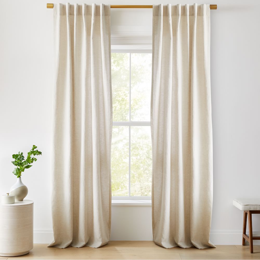Custom Size European Flax Linen Curtain &amp; Blackout Lining - Natural | West Elm (US)