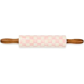 MACKENZIE-CHILDS Rolling Pin, Ceramic Decorative Roller Pin for Baking, Pink-and-White Rosy Check | Amazon (US)