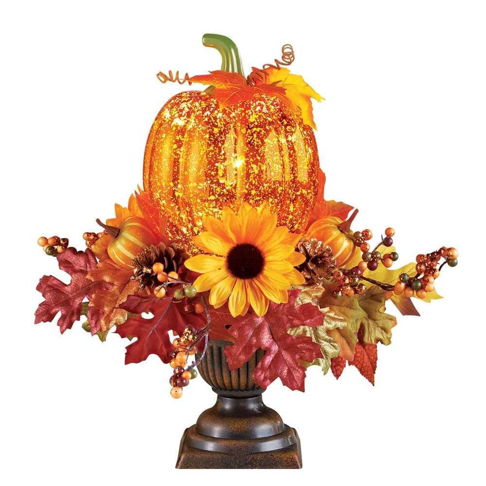 Collections Etc Lighted Pumpkin Harvest Floral Arrangement | Walmart (US)