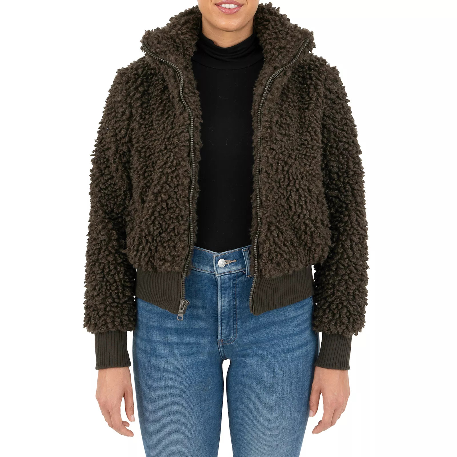 Women's Fleet Street Teddy-Bear Cropped Jacket, Size: Large, Green | Kohl's