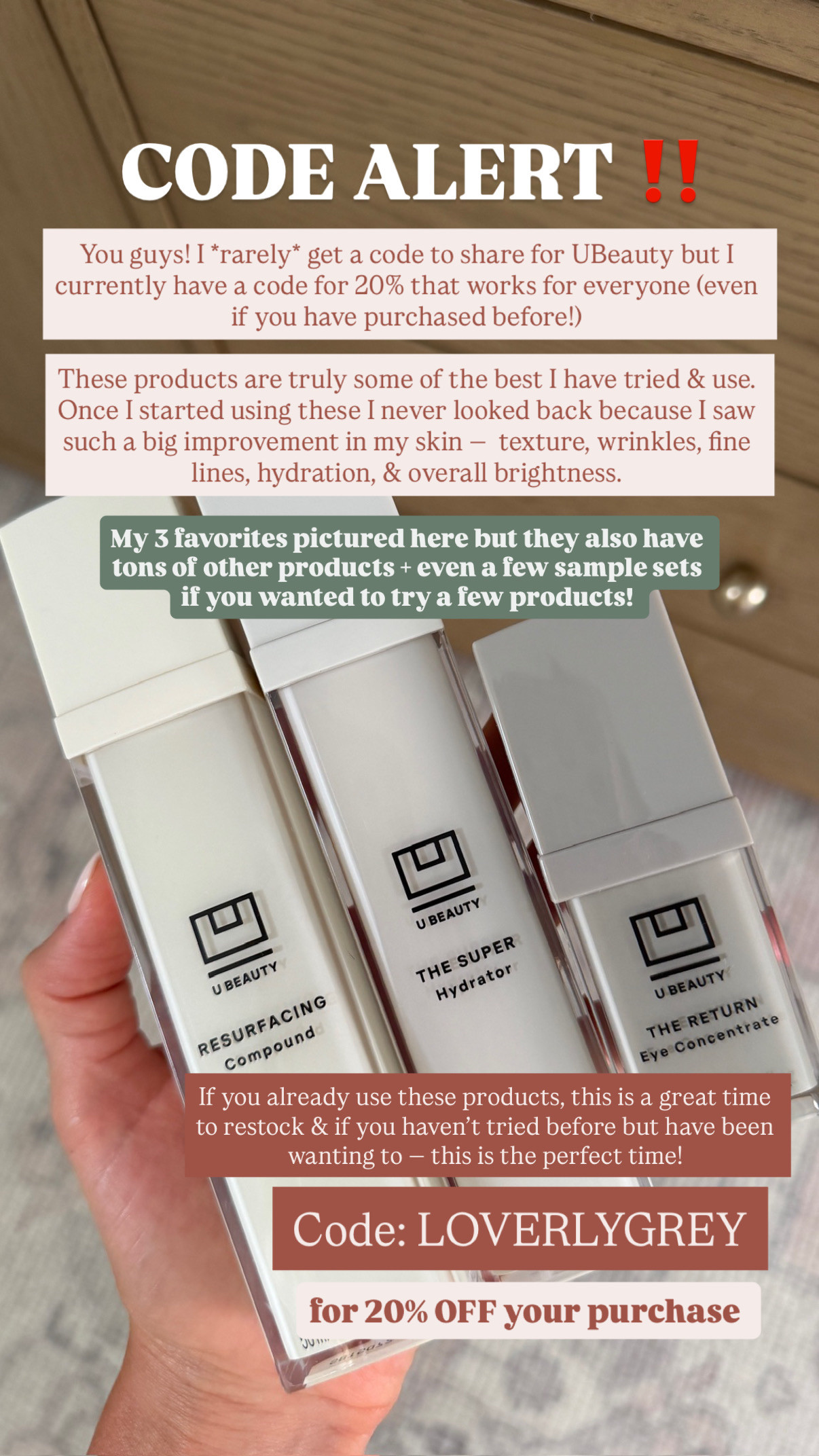 I have a code with @Ubeauty ! This is truly one of my favorite skincare brands of all time! I have been using their products for months, and I have noticed such a big difference in my skin! Use code LOVERLYGREY for 20% off!

Loverly Grey, skincare, skincare routine, beauty, under eye, hydrating moisturizer 

 #LTKBeauty