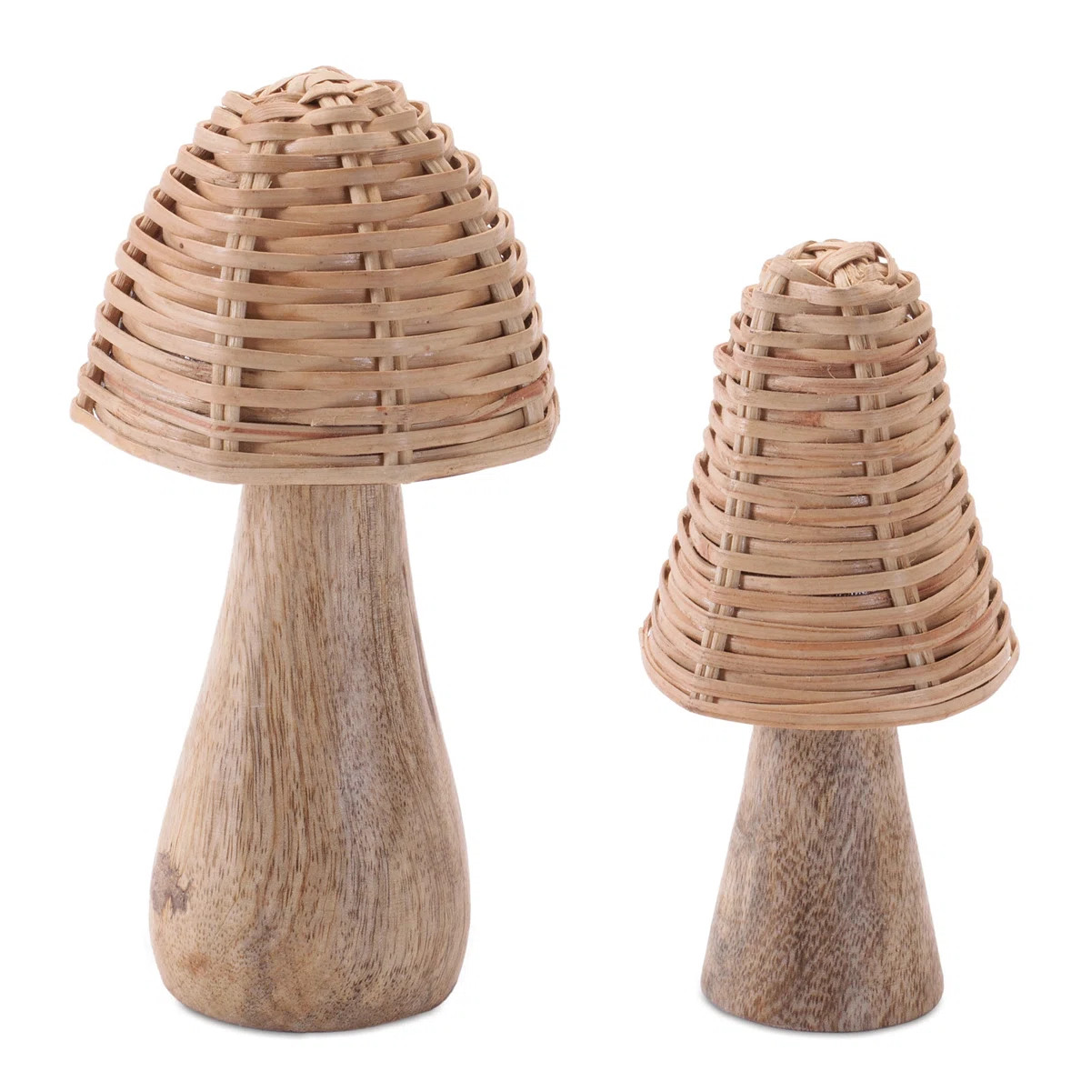 Natural Wood & Rattan Mushroom D\u00e9cor (Set of 2) | Wayfair North America