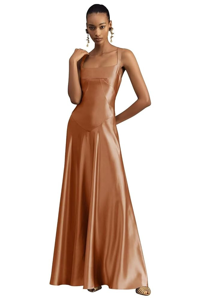 Square Neck Bridesmaid Dresses 2025 Long for Women Satin Formal Evening Gowns TN332 | Amazon (US)