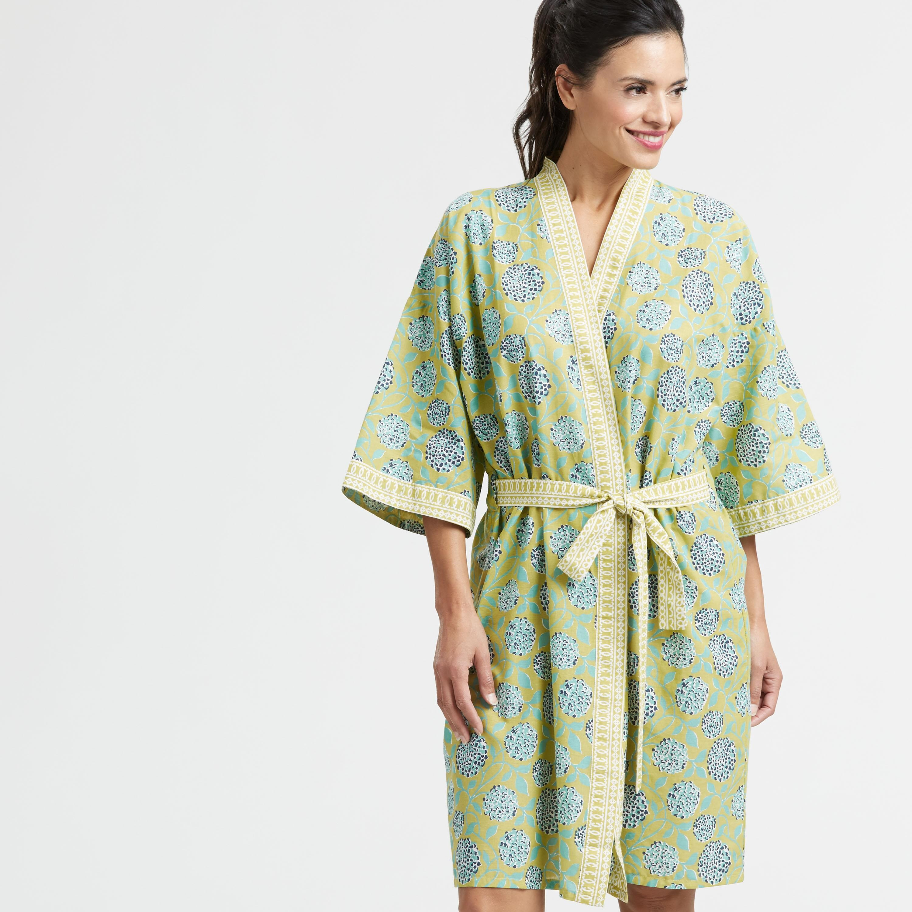 Green and Indigo Blue Floral Anisah Robe | World Market