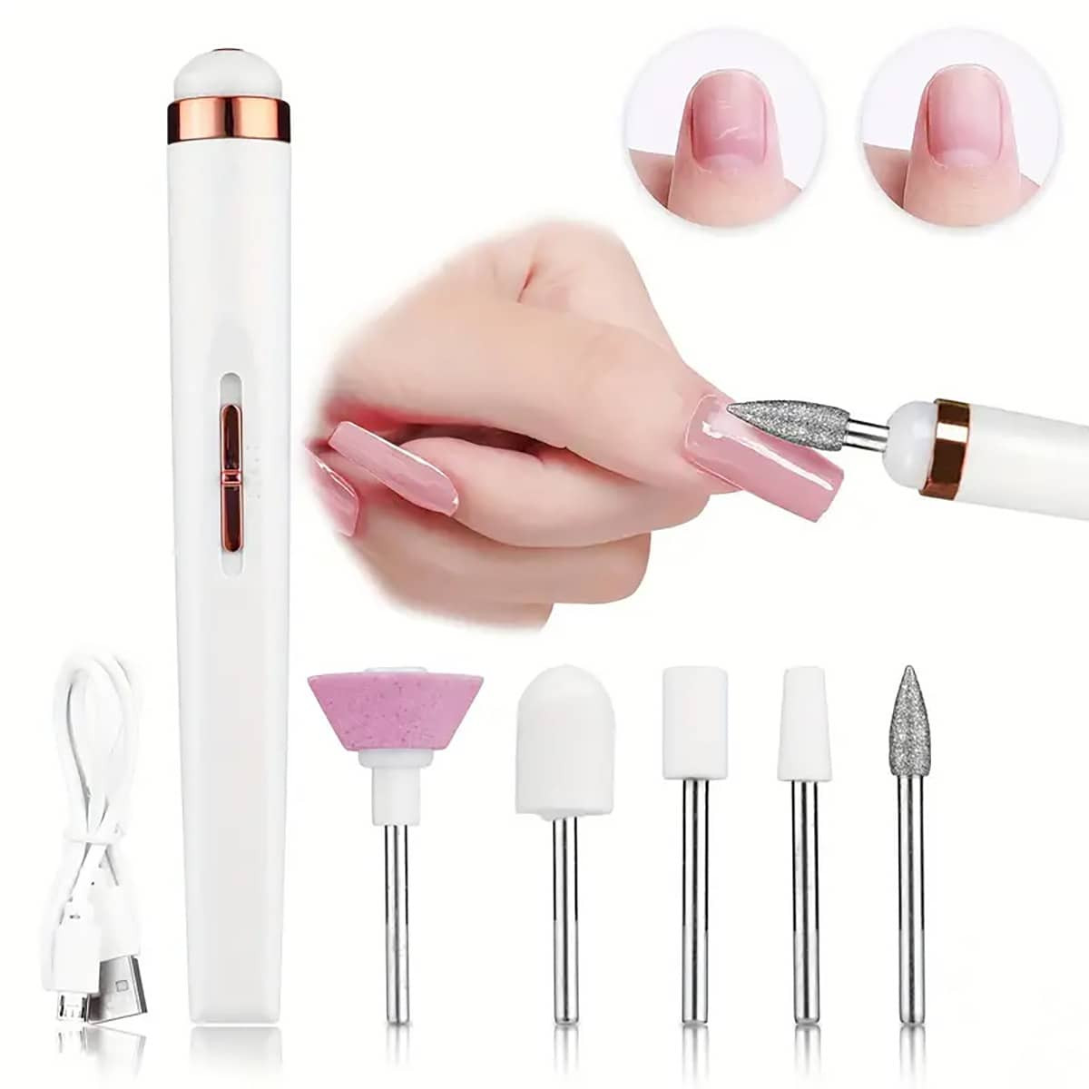 5-In-1 Portable Nail File, Electric Nail Drill With 5 Accessory Drill Bits, USB Charging With LED Light, Adjustable Speed, Suitable For Nail Art And Nail Care Tools, Nail Art And Foot Care Electric Nail File Set, Ideal For Birthday Gifts And Holiday Gifts | SHEIN