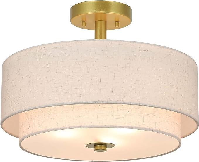 XiNBEi Lighting 3 Light Semi Flush Mount Light, Close to Ceiling Light Fixture with Fabric Shade ... | Amazon (US)