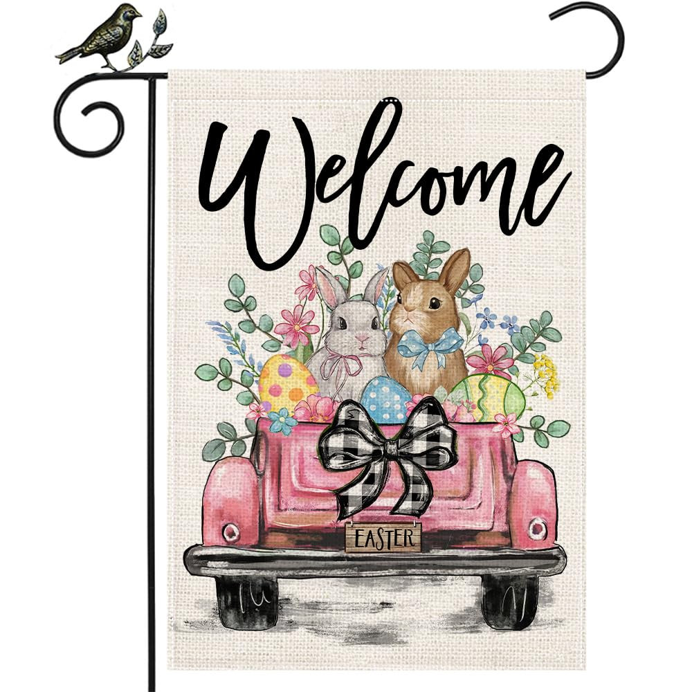 GEEORY Easter Garden Flag 12x18 inch - Bunny Eucalyptus Truck Farmhouse Double Sided Burlap Flag ... | Amazon (US)