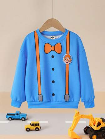Blippi X SHEIN Young Boy Cartoon Face Patched Round Neck Drop Shoulder Casual Sweatshirt For Autumn/Winter | SHEIN