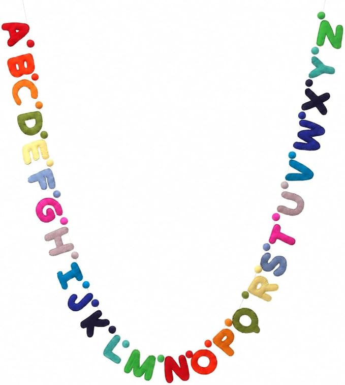Glaciart One Alphabet Garland - Natural Handmade Wool ABC Letters & Balls - Decorative Wall Decor... | Amazon (US)