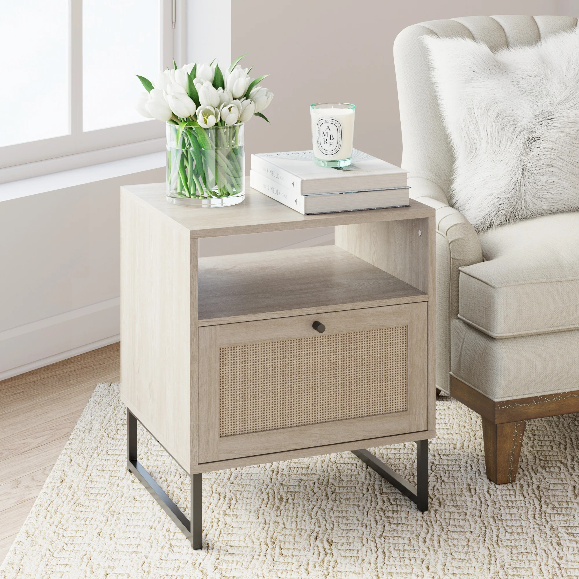 Rattan & Wood Door Storage Side Table | Mina | Nathan James