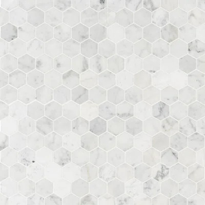 Carrara White Hexagon 12 in. x 12 in. Honed Marble Mosaic Floor and Wall Tile | Wayfair North America