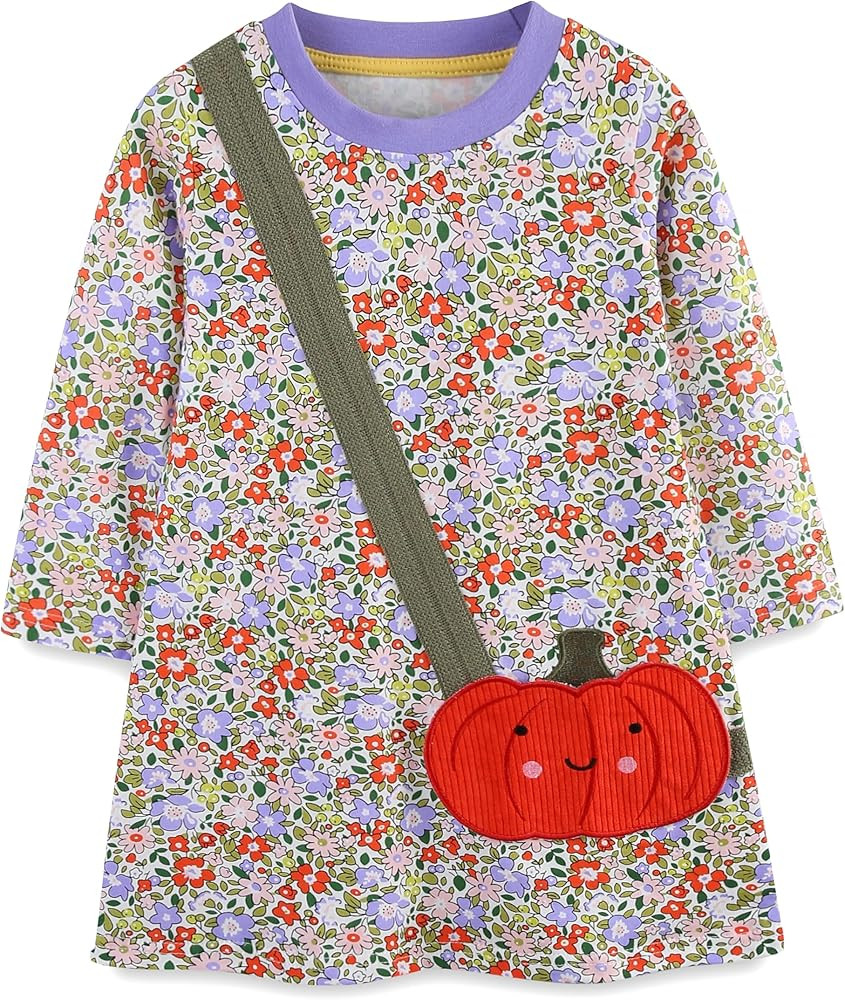 HILEELANG Toddler Girl Long Sleeve Dress Cotton Casual Jersey Shirt Playwear Applique Dress | Amazon (US)