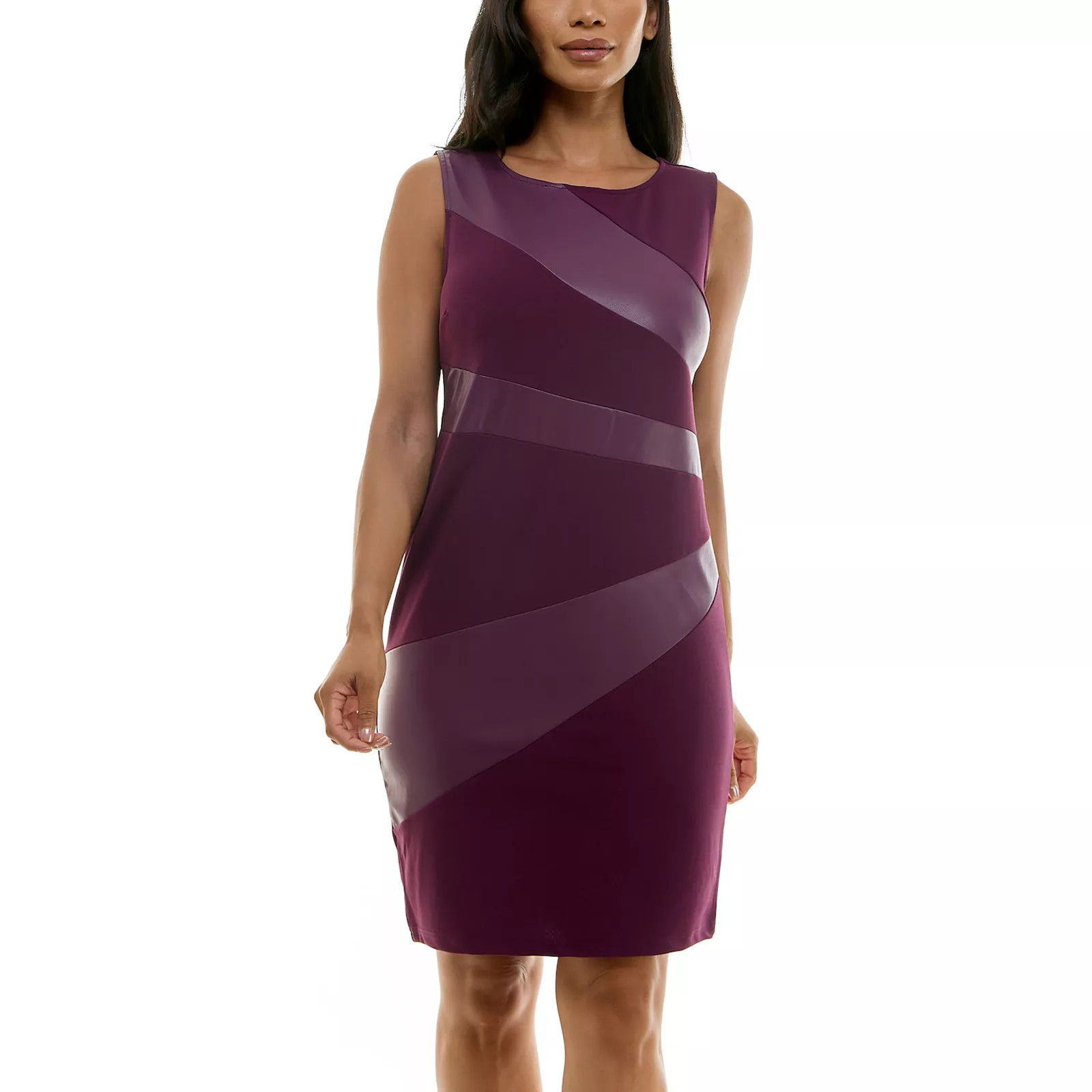 Women's Nina Leonard Pleather Panel Dress, Size: Large, Black Plum | Kohl's