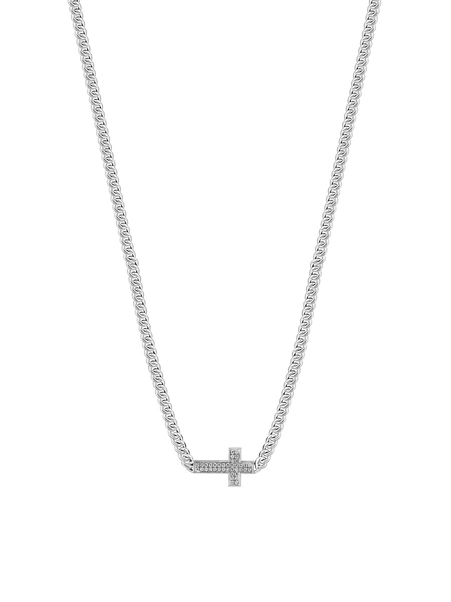 Men's COLLECTION Diamond & 925 Sterling Silver Cross Necklace - Silver | Saks Fifth Avenue