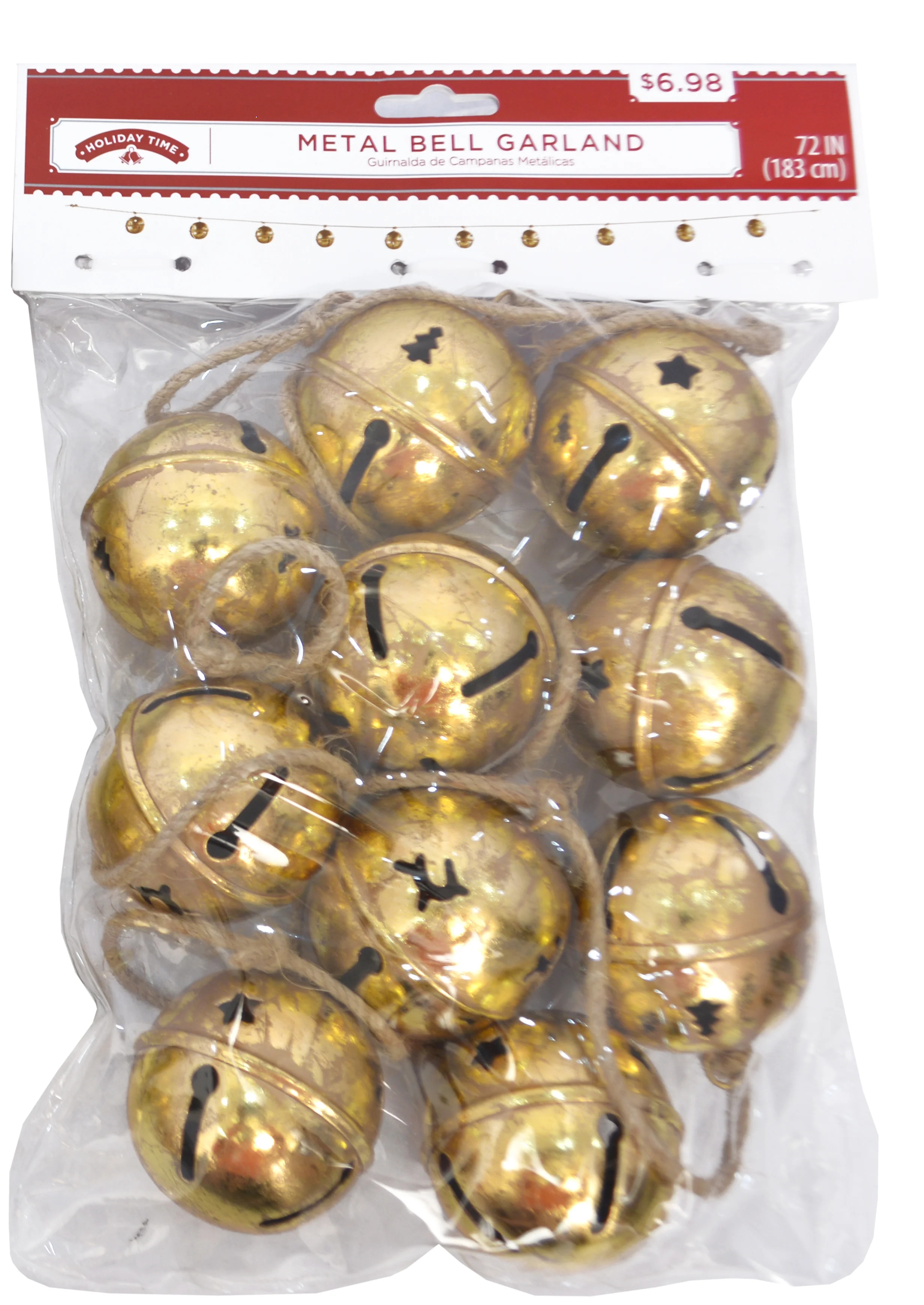 Holiday Time Metal Jingle Bell Gold/Silver Garland Decorations 72''. - Walmart.com | Walmart (US)