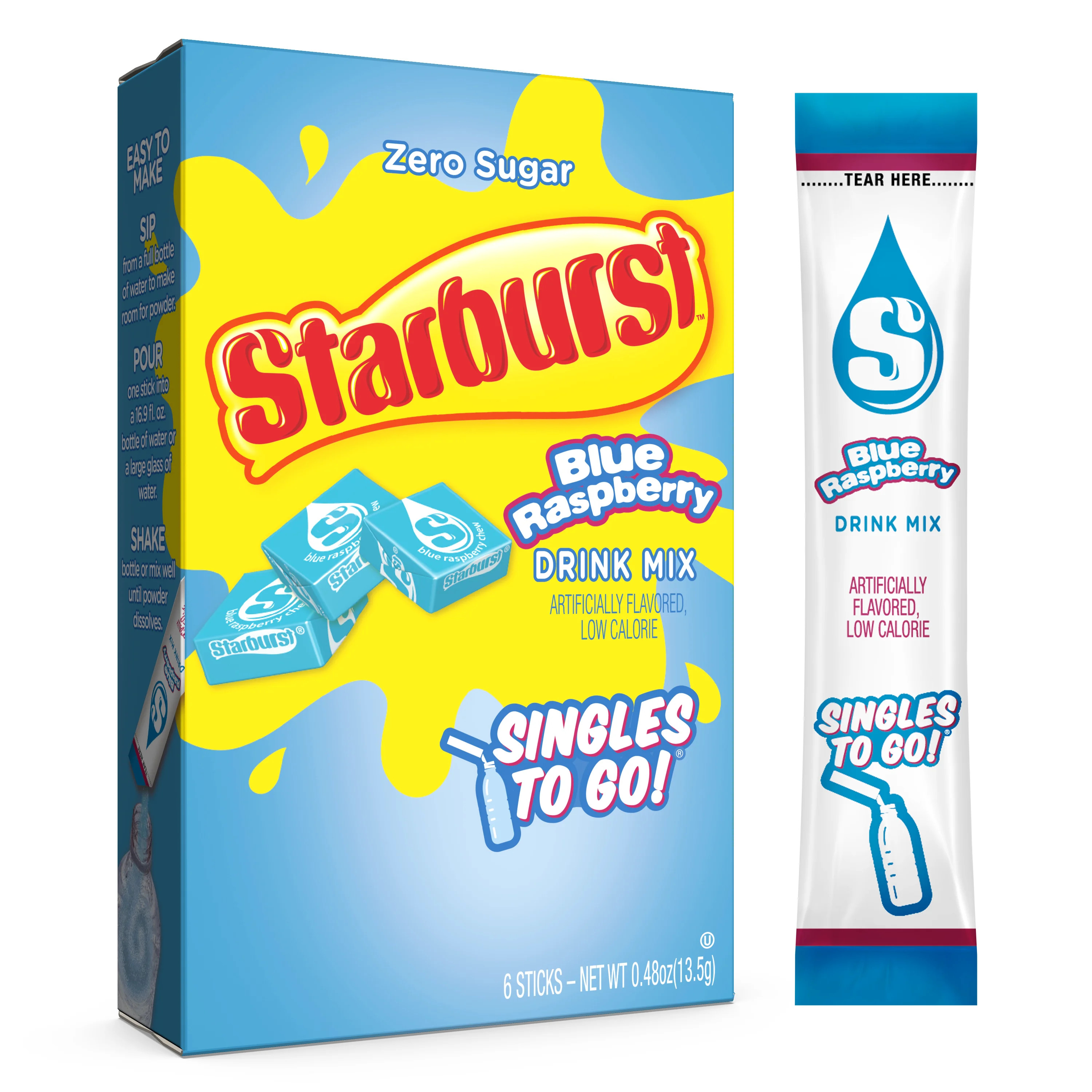 Starburst Zero Sugar Singles-to-Go Powdered Drink Mix, Blue Raspberry, 6 Count Packets | Walmart (US)