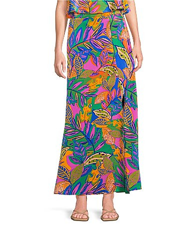 Sugarlips Kenzie High Waisted Multi Tropical Floral Satin Coordinating Maxi Skirt - M | Dillard's