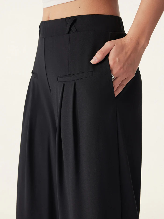 Drapey Bamboo Ponte Mid Rise Wide Leg Trouser with Pockets | OGLmove