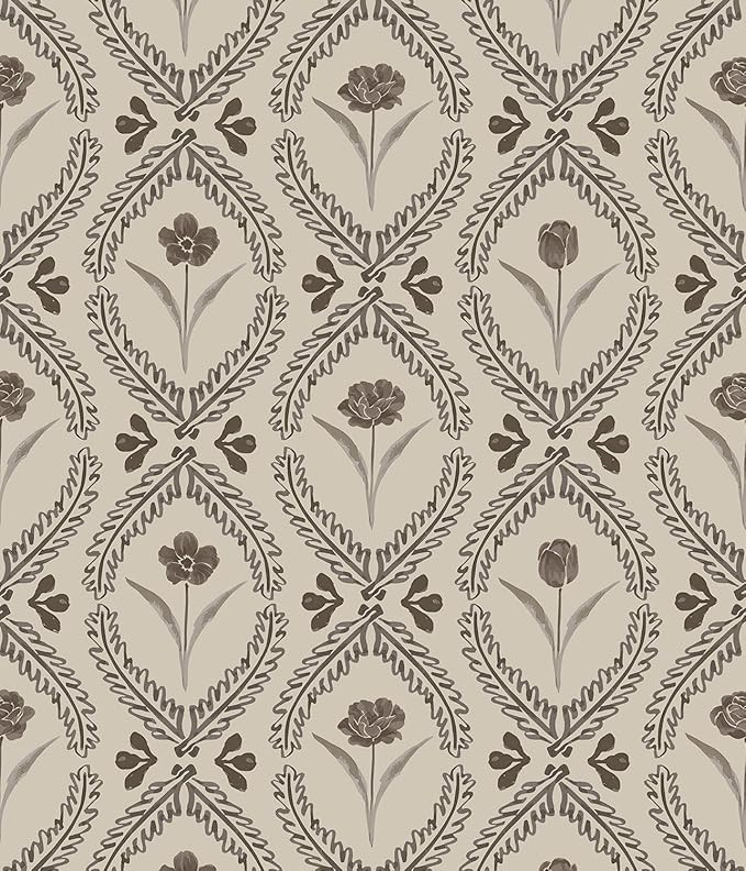 Vintage Wallpaper Peel and Stick Brown Floral Wallpaper | 16.9in x393.7in Vinyl Removable Self Ad... | Amazon (US)