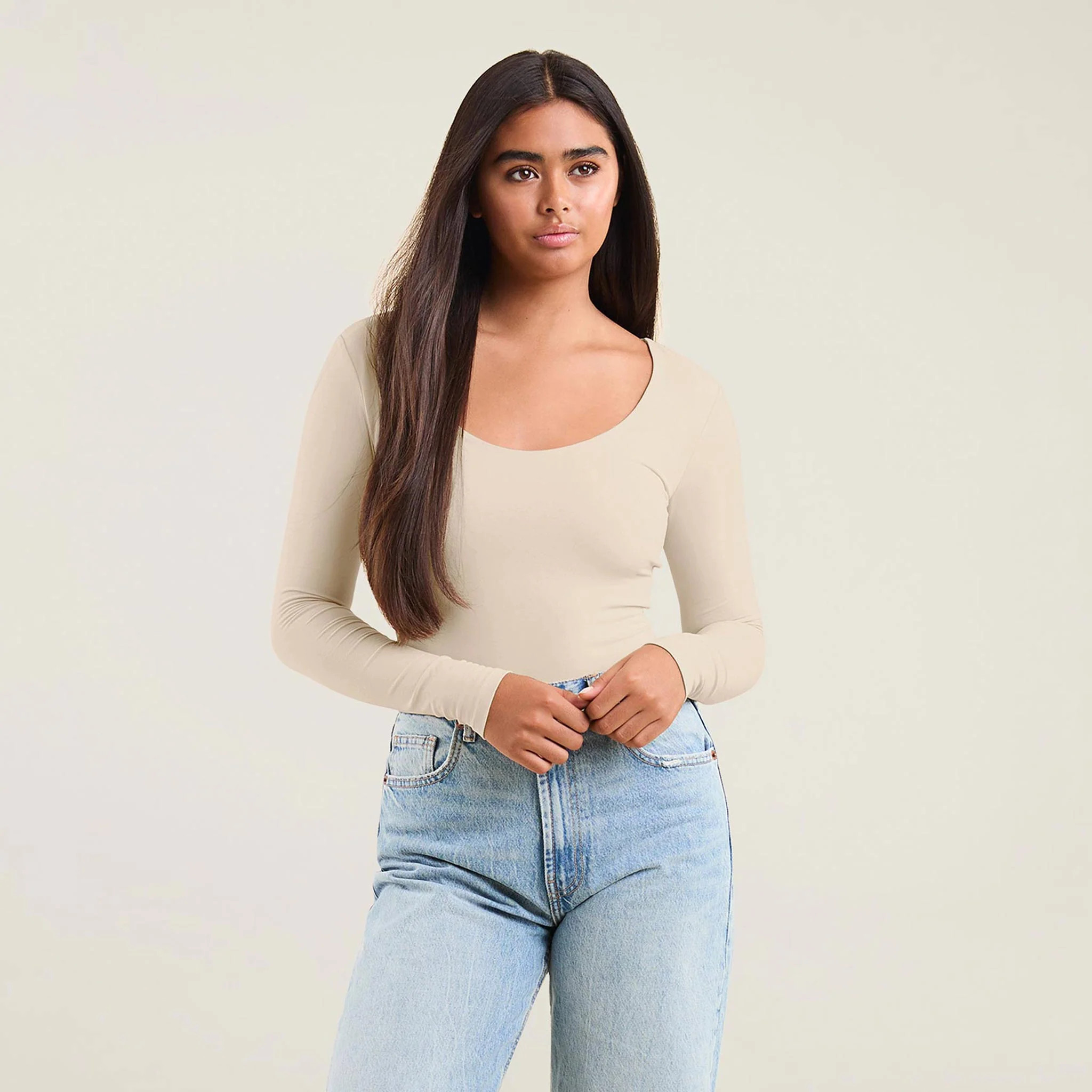 Long Sleeve Scoop Neck Bodysuit | nuuds