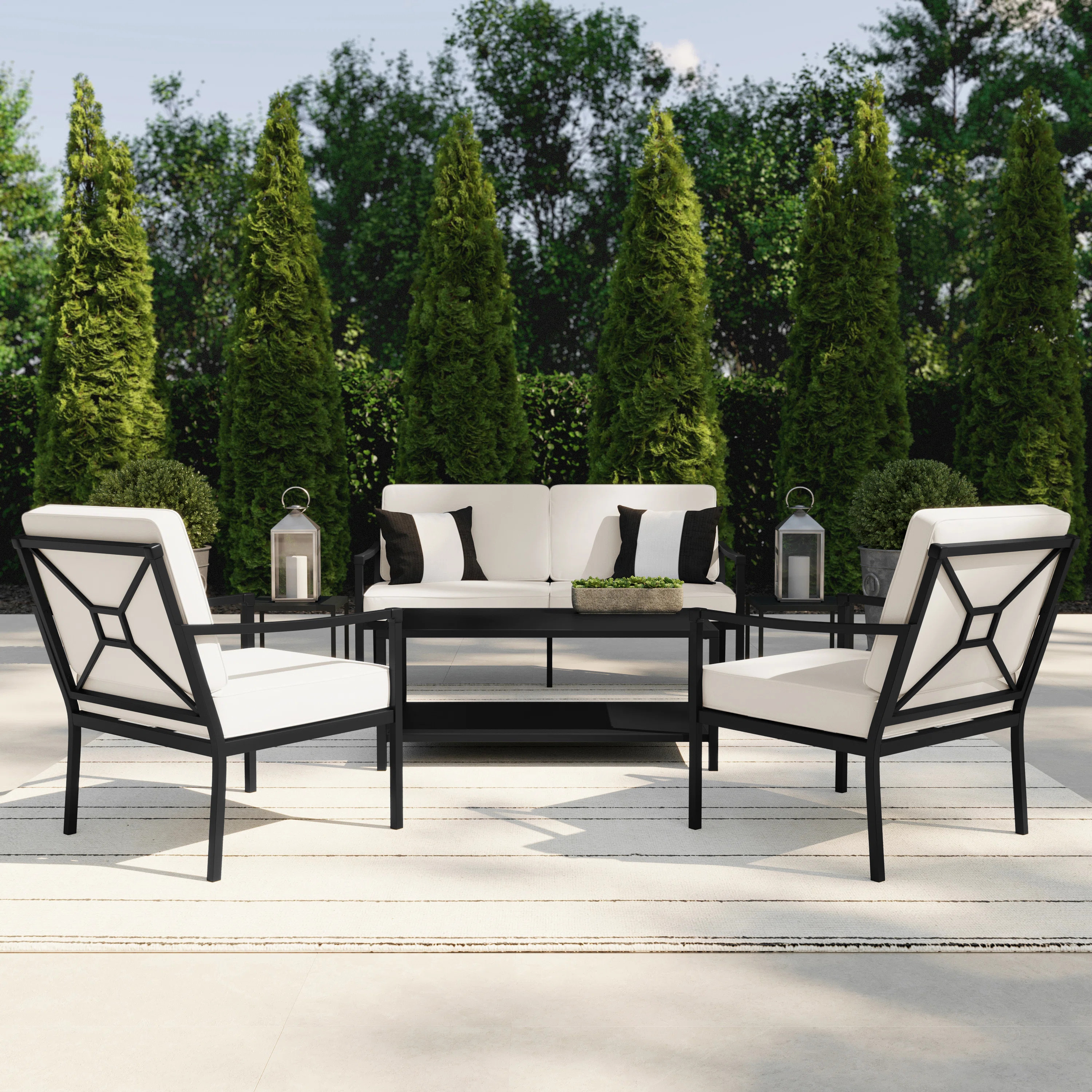 Martha Stewart Lily Pond 4Pc Steel Patio Conversation Set With Loveseat, 2 Accent Chairs, Coffee ... | Wayfair North America