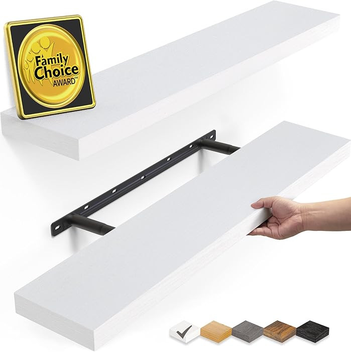 BAYKA Floating Shelves White, 22.5 inch Rustic Wood Wall Mounted Shelves for Bathroom, Bedroom, L... | Amazon (US)