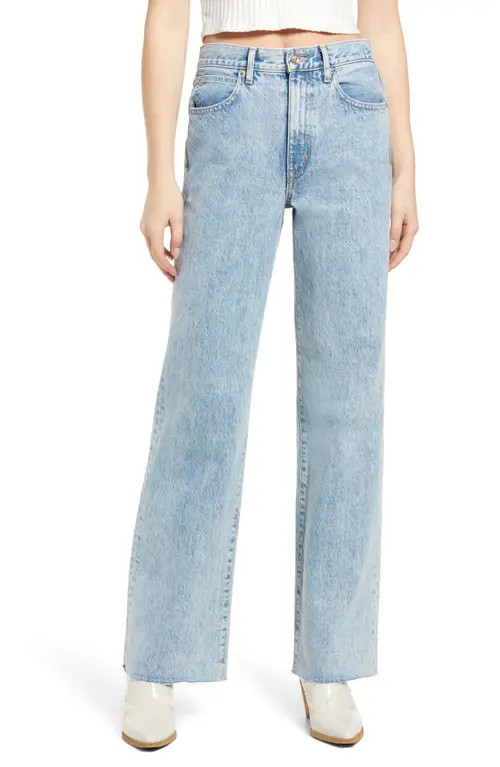 SLVRLAKE Grace High Waist Raw Hem Wide Leg Jeans in Time To Go at Nordstrom, Size 32 | Nordstrom