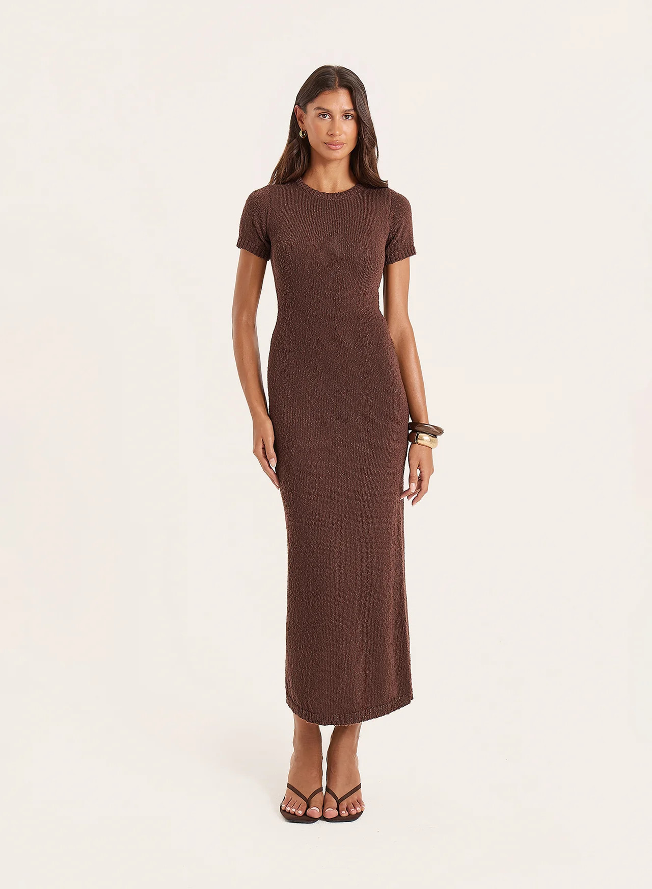 Women's Chocolate Boucle Knitted Maxi Dress | Cyrus | 4th & Reckless | 4th & Reckless
