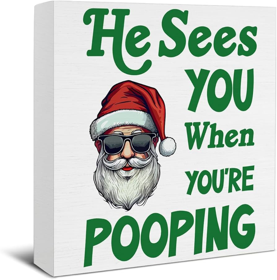 Christmas Bathroom Decorations, He Sees You When You're Pooping Sign, Funny Christmas Xmas Decor ... | Amazon (US)