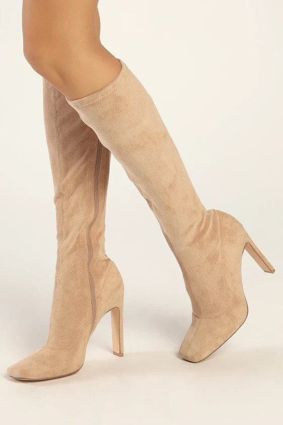 Loriah Light Nude Suede Square Toe Knee High Boots | Lulus (US)
