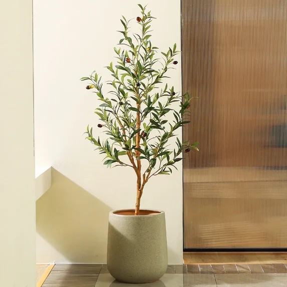 DR.Planzen 4ft Artificial Olive Tree Indoor, Faux Olive Tree, Artificial Plants with Natural Wood... | Walmart (US)