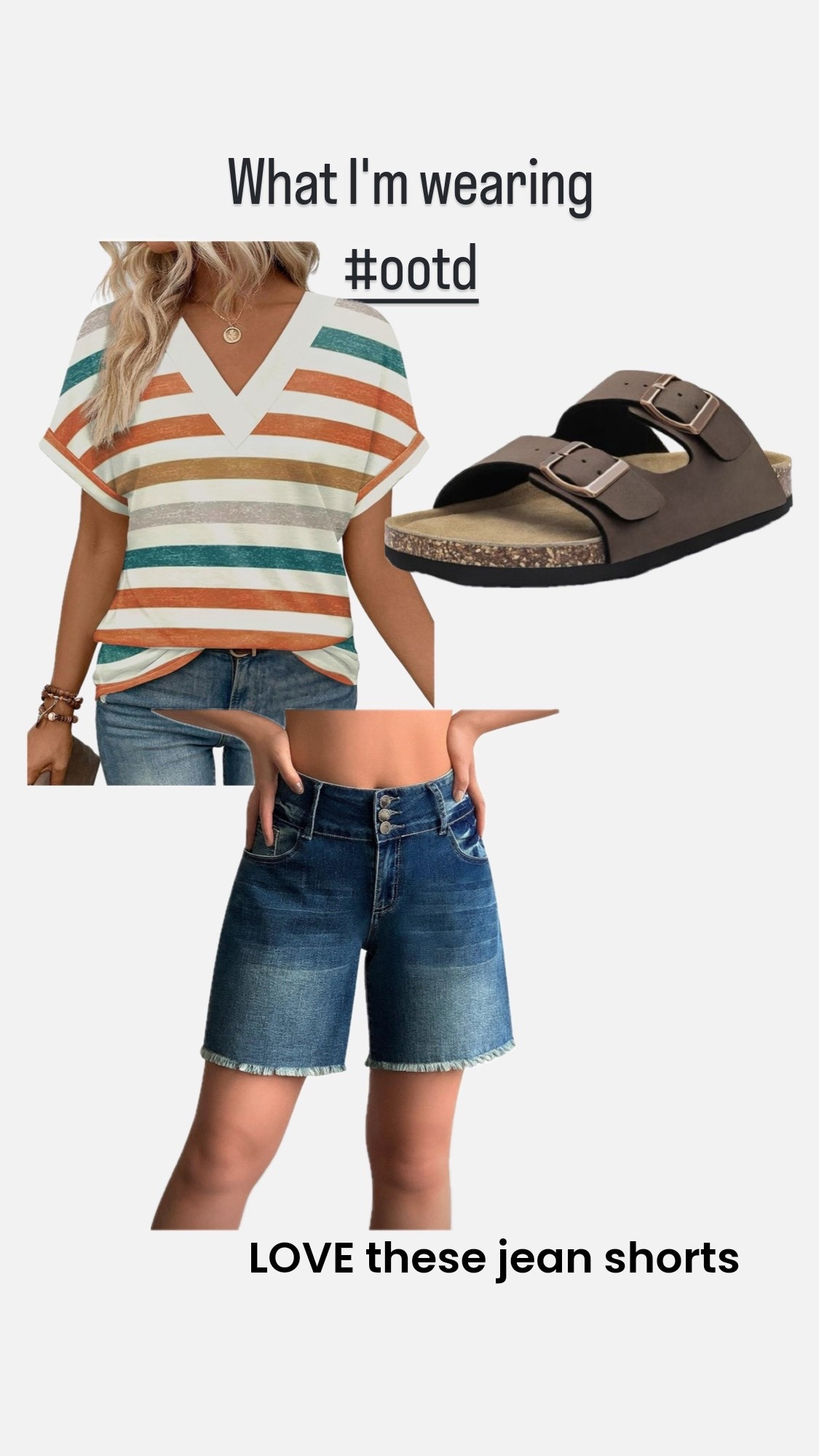Favorite Jean shorts I've ever ordered online. Great fit. Like the length and the thick waist band covers my pooch. Recommend. 
#jeanshorts #jorts #vnecktee #ootd #summertime #vacation #summervacation #vacay #casualsummer #casualoutfit 