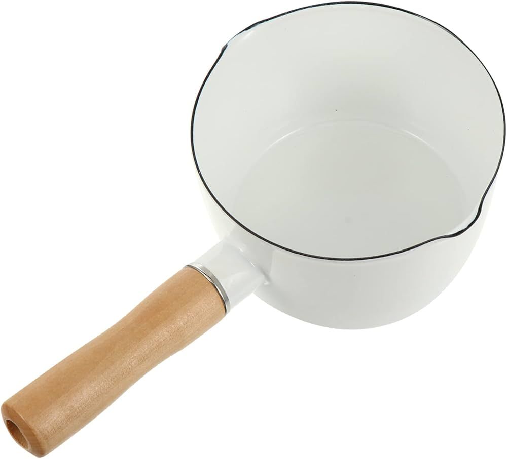 Milk Pot：Cabilock Enamel Milk Pan with Wooden Handle Butter Warmer Soup Pot Saucepan Pan Milk P... | Amazon (US)