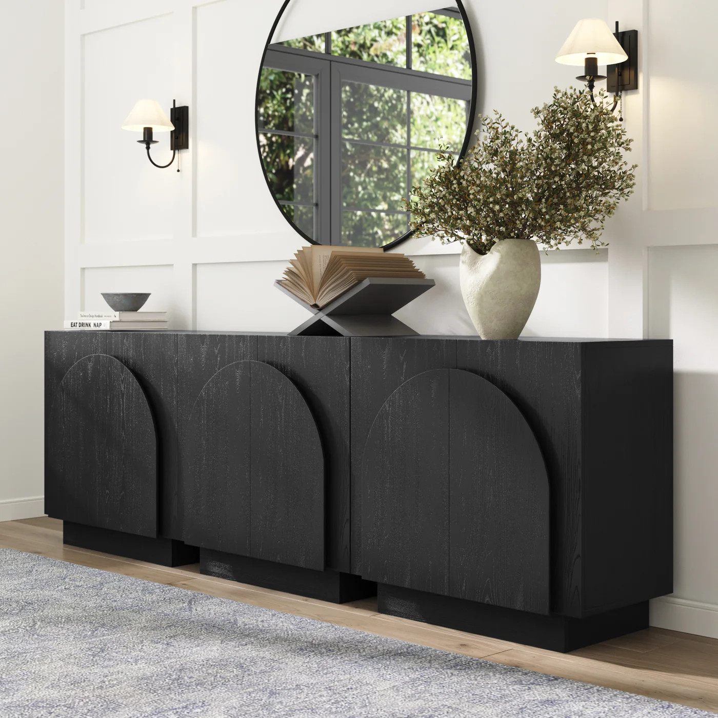 Arched Kitchen Cabinet Credenza Black (Set of 3) | Nathan James