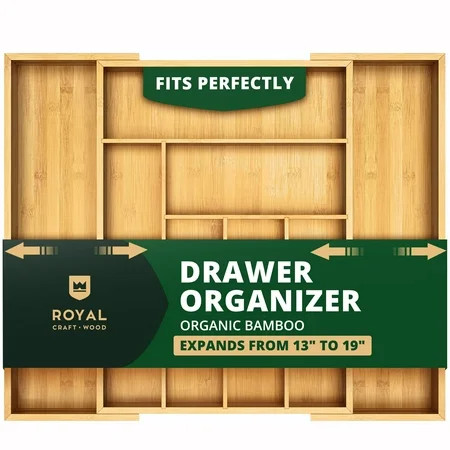 Royal Craft Wood Bamboo Kitchen Drawer Organizer – Expandable Silverware Holder, Utensil & Cutlery Tray with Knife Storage – Office & Desk Drawer Organization (6–8 Slot, Natural) | Walmart (US)